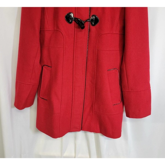 Guess Red Wool Lined Toggle Button Hooded Duffle Coat Size Medium - Picture 4 of 10